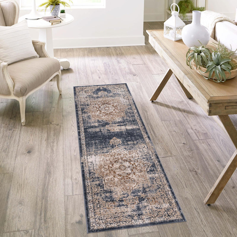 Coastal Manor Collection Area Rug -  Pelican Runner Dark Blue  lifestyle 122