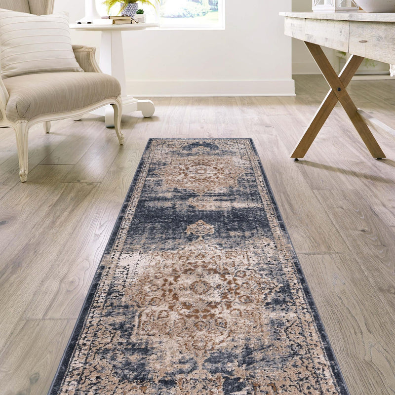 Coastal Manor Collection Area Rug -  Pelican Runner Dark Blue  lifestyle 127