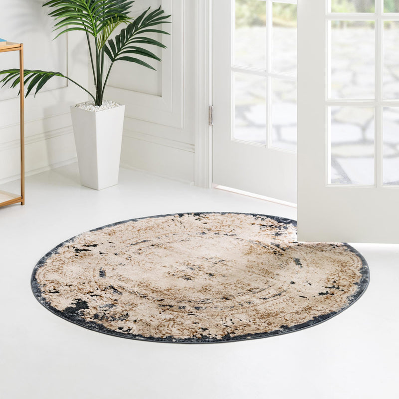 Coastal Manor Collection Area Rug -  Tidewater Round Cream  lifestyle 58