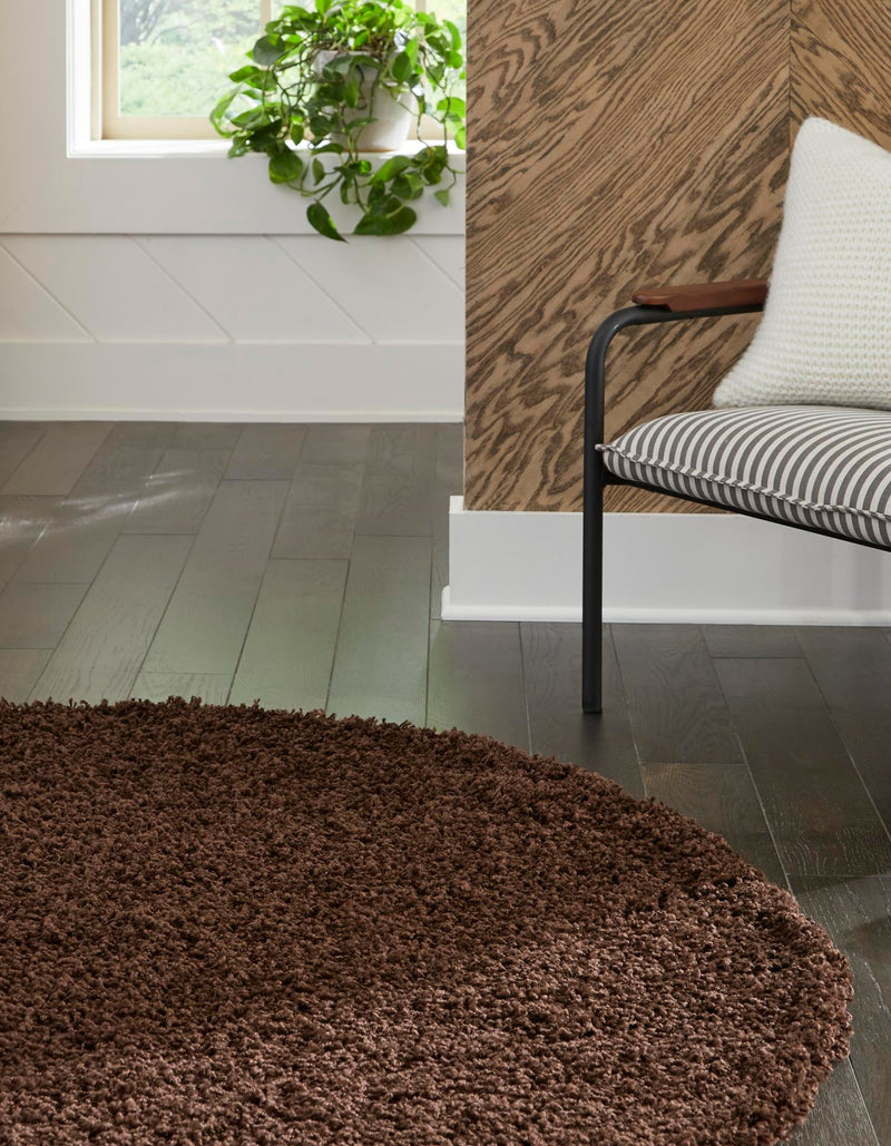 Plush Oasis Collection Area Rug - Serenity (Chocolate Brown) Round Chocolate Brown  lifestyle 5