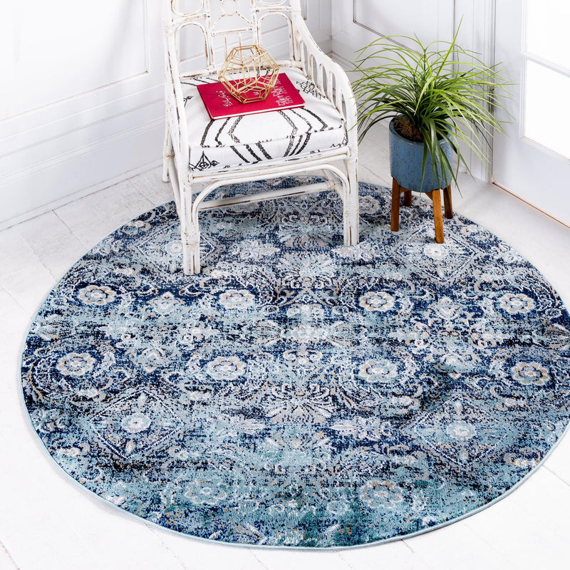 Charleston Elegance Collection Area Rug -  Magnolia Round Teal  lifestyle 16