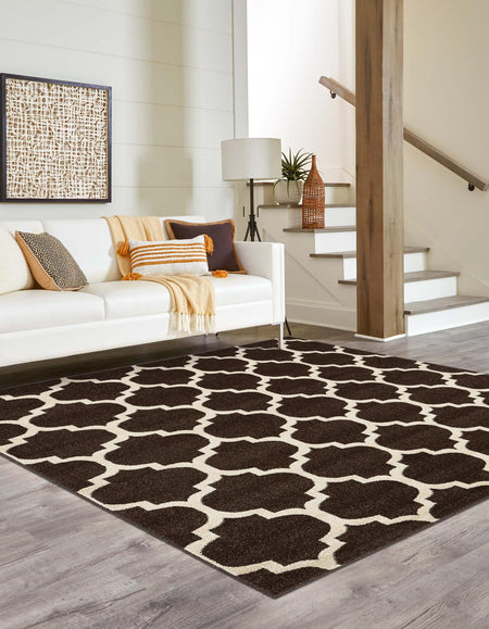 Lattice Gardens Collection Area Rug -  Bloomfield (Chocolate Brown)