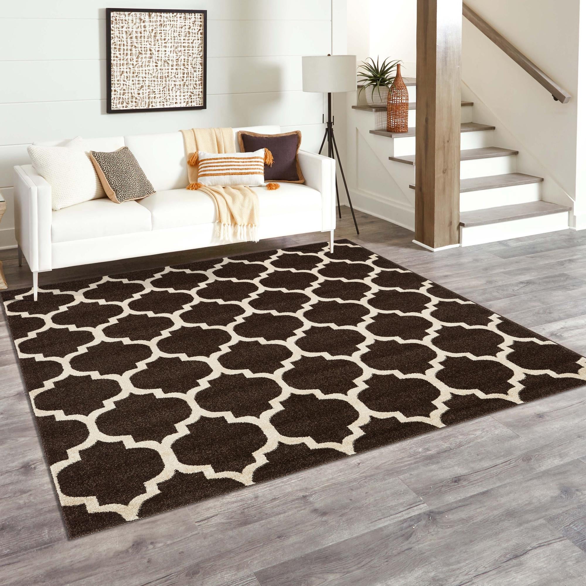 Lattice Gardens Collection Area Rug -  Bloomfield (Chocolate Brown)