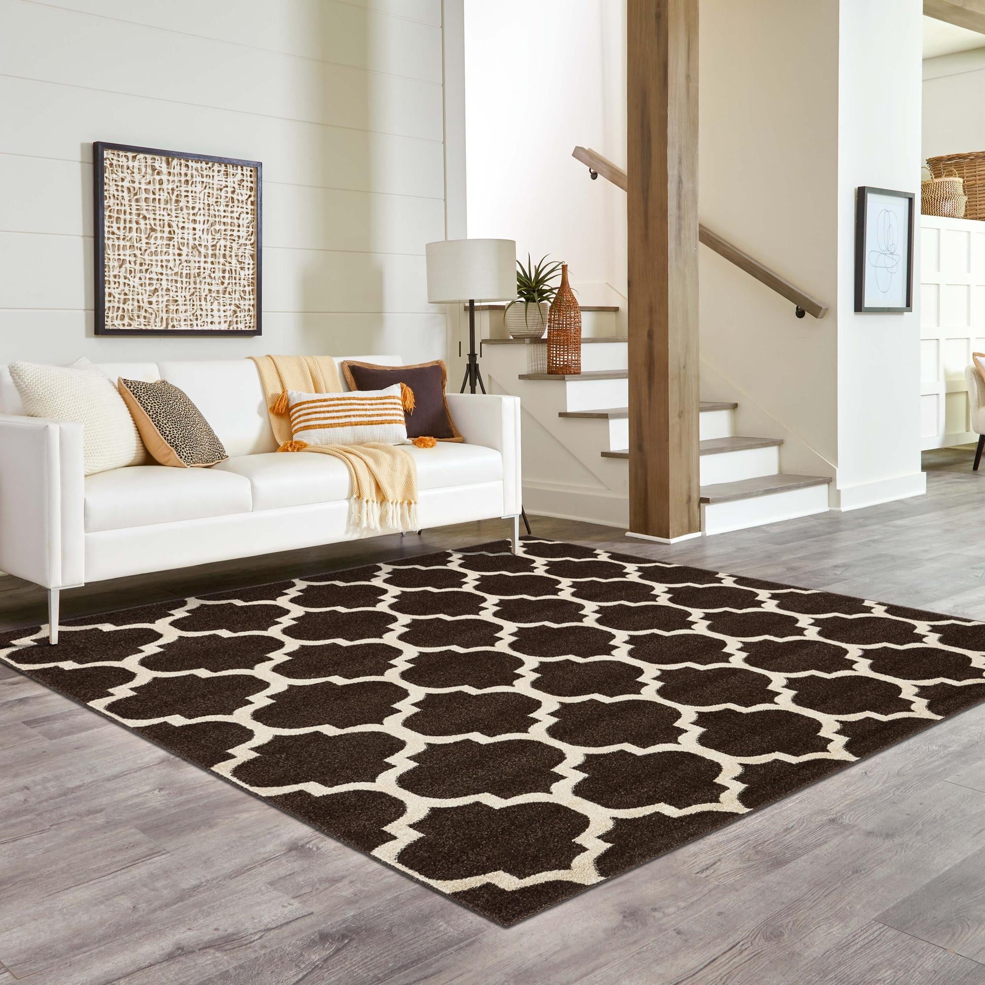 Lattice Gardens Collection Area Rug -  Bloomfield (Chocolate Brown)