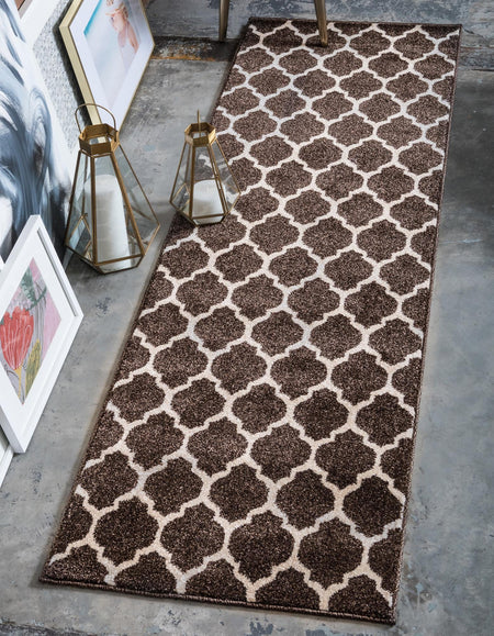 Lattice Gardens Collection Area Rug -  Bloomfield (Chocolate Brown)