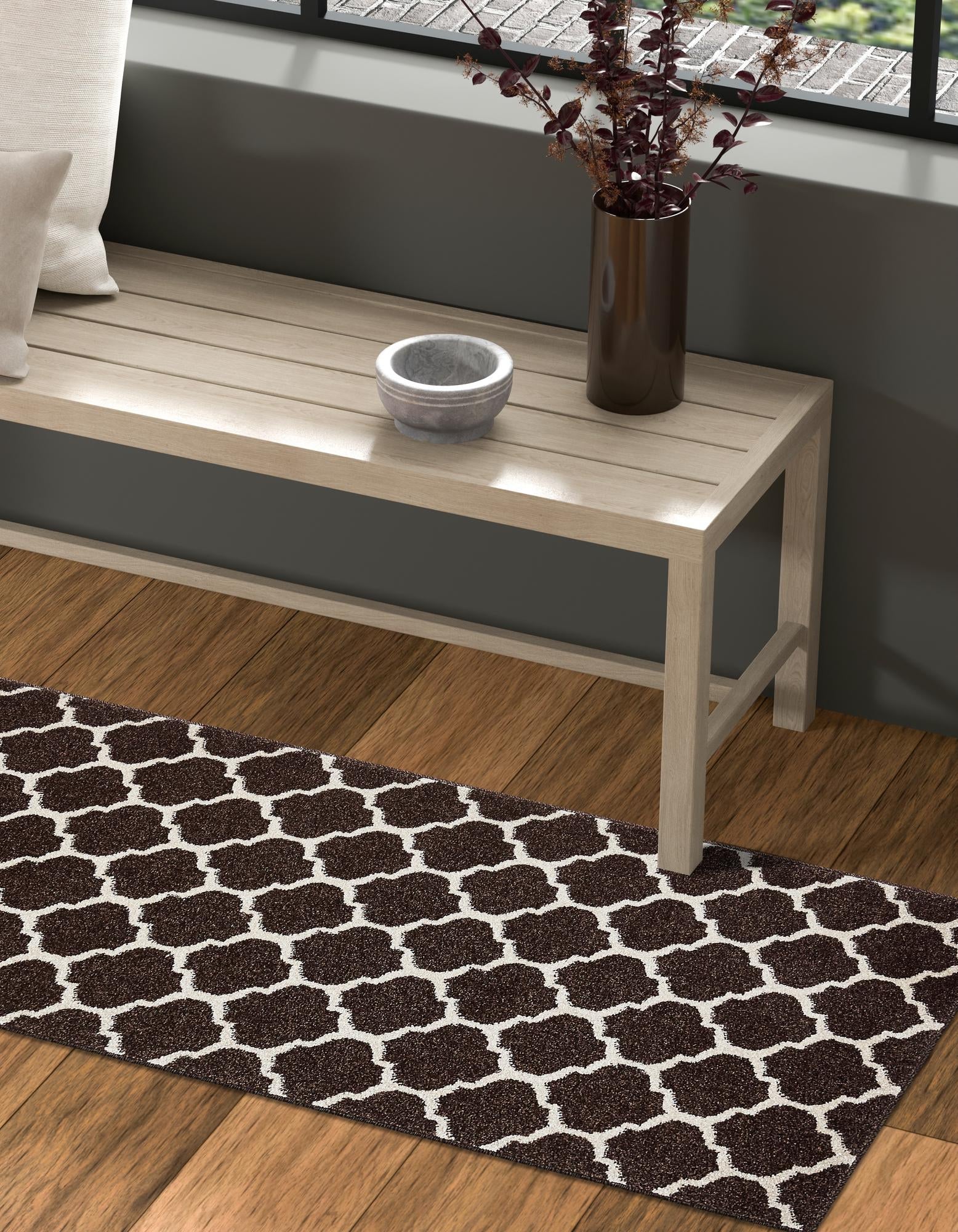 Lattice Gardens Collection Area Rug -  Bloomfield (Chocolate Brown)