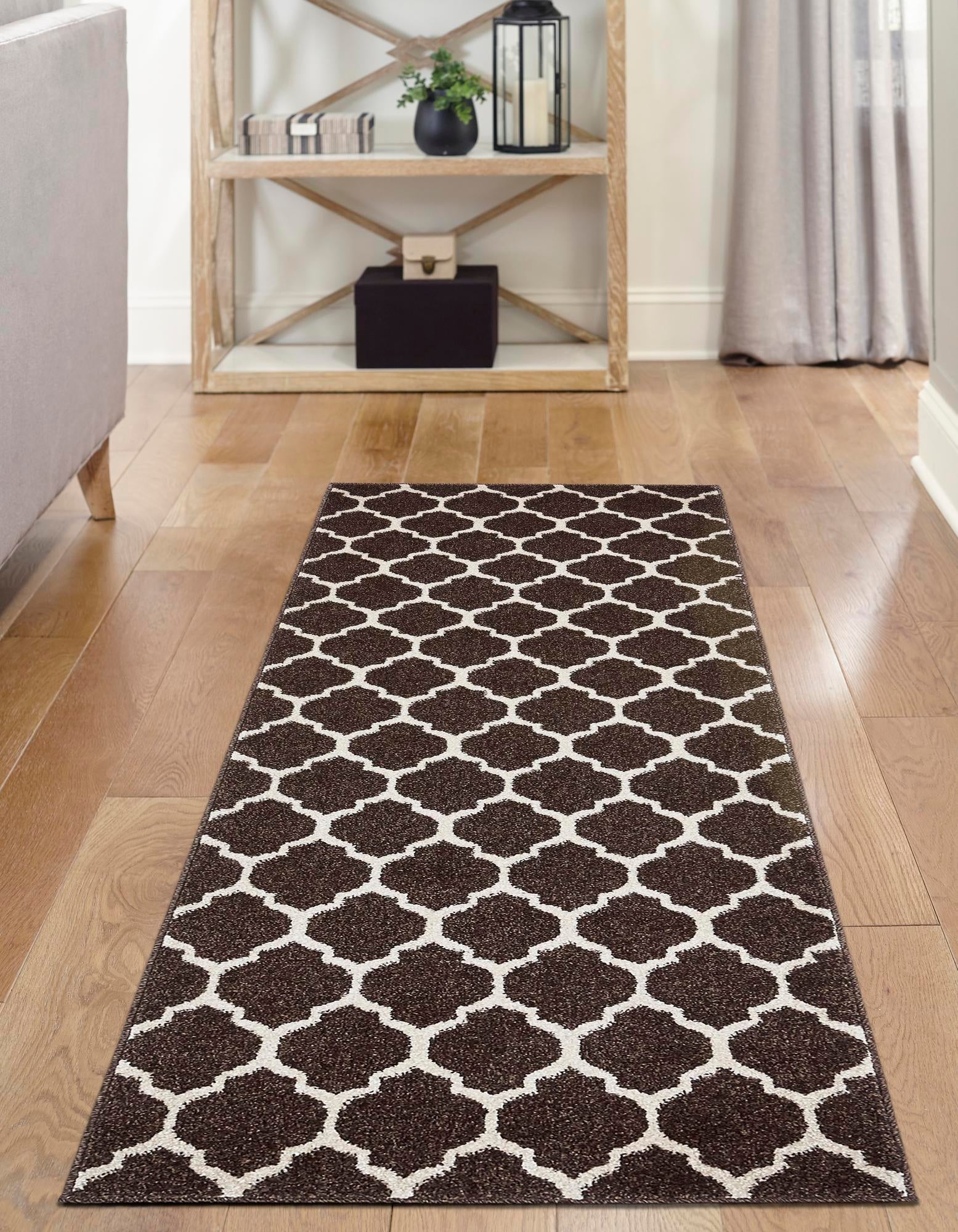 Lattice Gardens Collection Area Rug -  Bloomfield (Chocolate Brown)