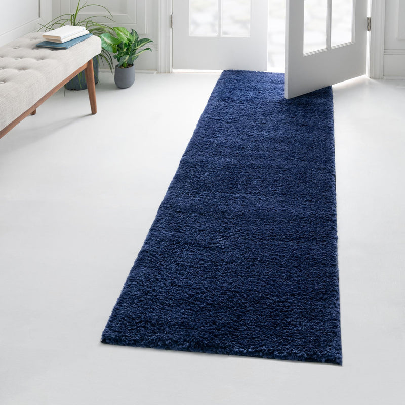 Solid Shag Seaside Collection Area Rug - Azure Cove (Navy Blue) Runner Navy Blue  lifestyle 91