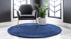 Solid Shag Seaside Collection Area Rug - Azure Cove (Navy Blue) Round Navy Blue  lifestyle 34