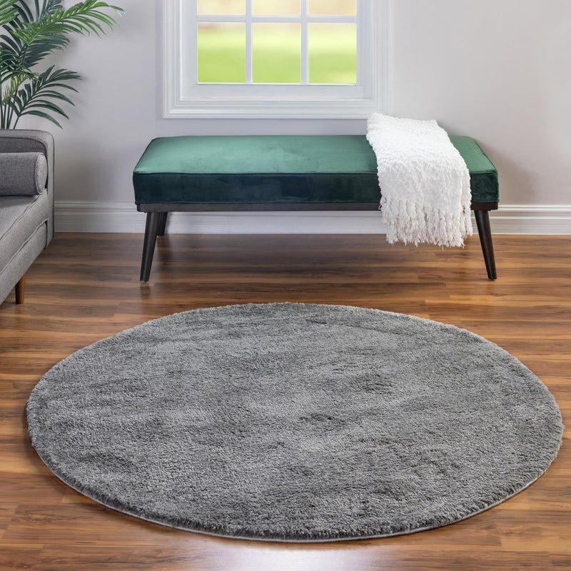 Solid Shag Seaside Collection Area Rug - Azure Cove (Gray) Round Gray  lifestyle 91