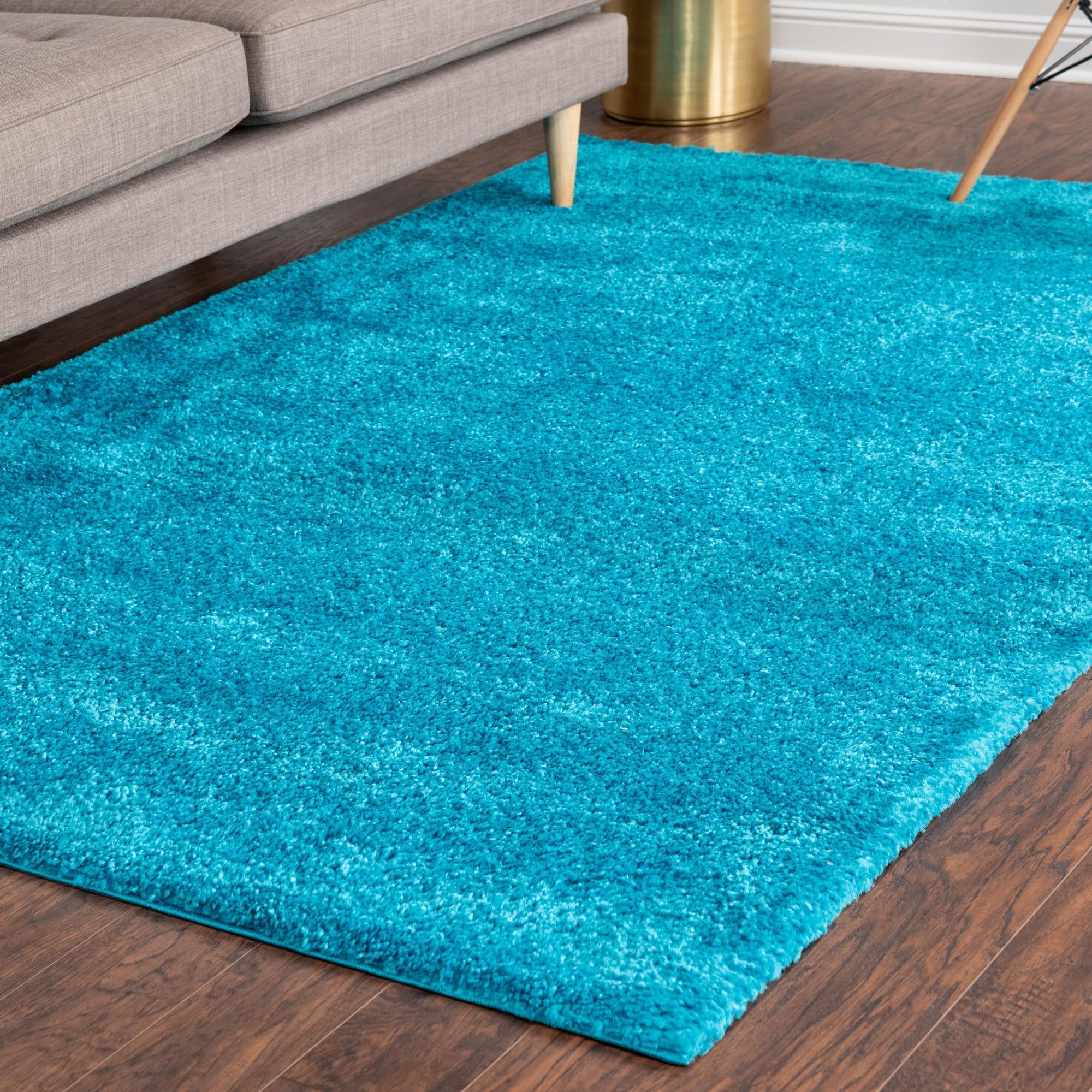 Solid Shag Seaside Collection Area Rug - Azure Cove (Turquoise)