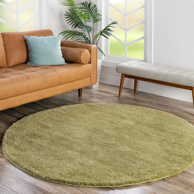 Solid Shag Seaside Collection Area Rug - Azure Cove (Light Green) Round Light Green  lifestyle 47