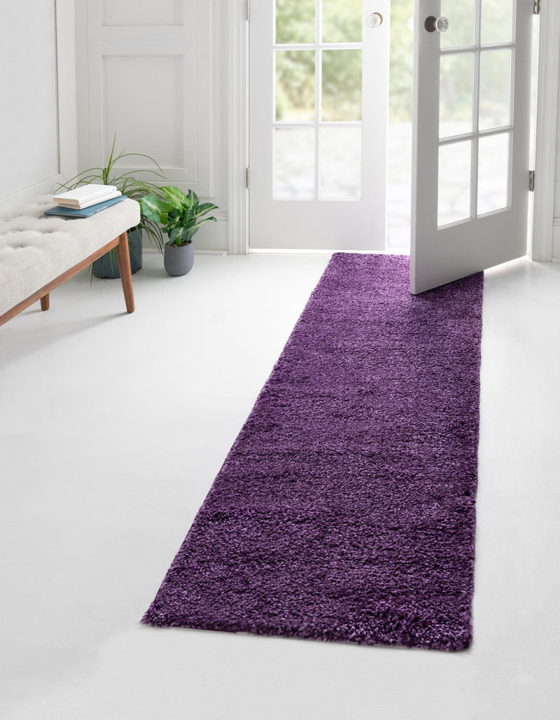 Solid Shag Seaside Collection Area Rug - Azure Cove (Violet) Runner Violet  lifestyle 18