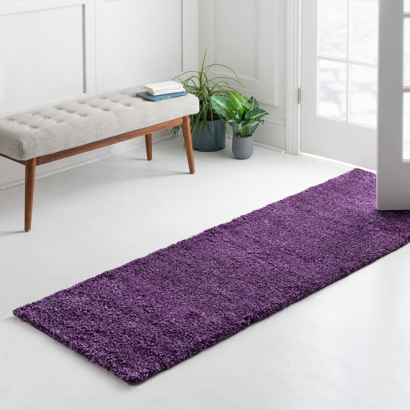 Solid Shag Seaside Collection Area Rug - Azure Cove (Violet) Runner Violet  lifestyle 66