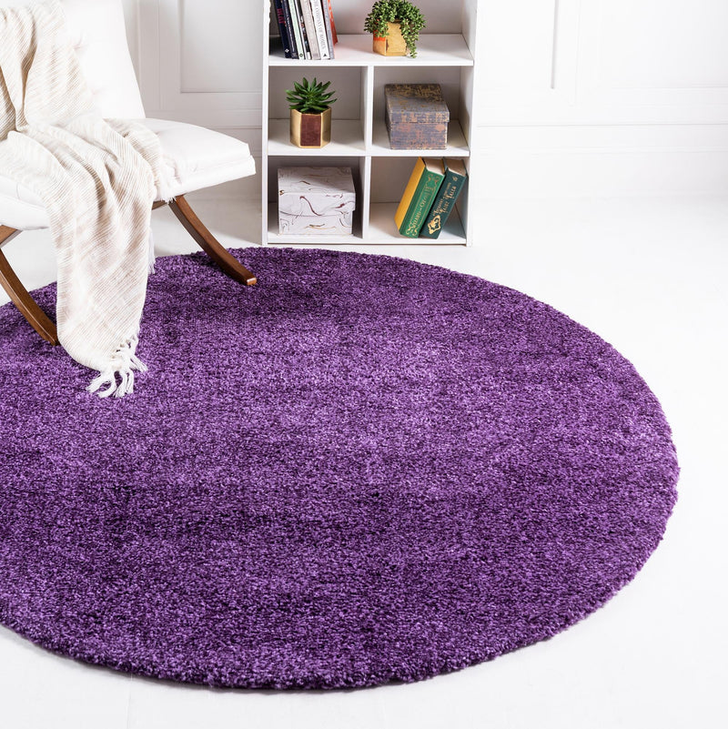 Solid Shag Seaside Collection Area Rug - Azure Cove (Violet) Round Violet  lifestyle 19