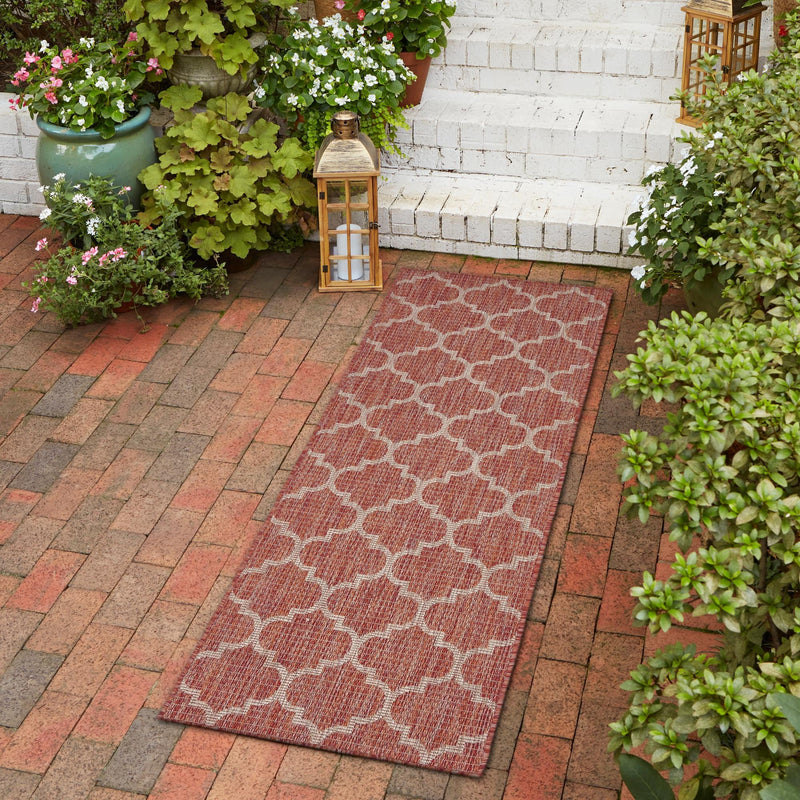 Garden Lattice Oasis Collection Area Rug - Arbor (Rust Red) Runner Rust Red  lifestyle 67