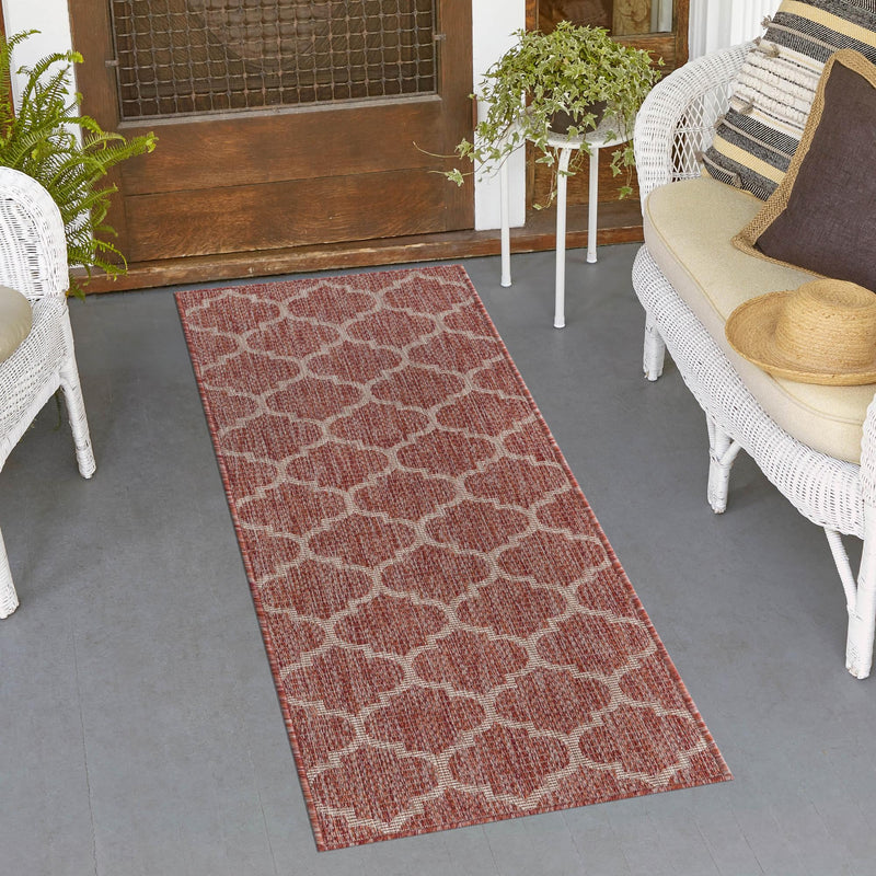 Garden Lattice Oasis Collection Area Rug - Arbor (Rust Red) Runner Rust Red  lifestyle 69