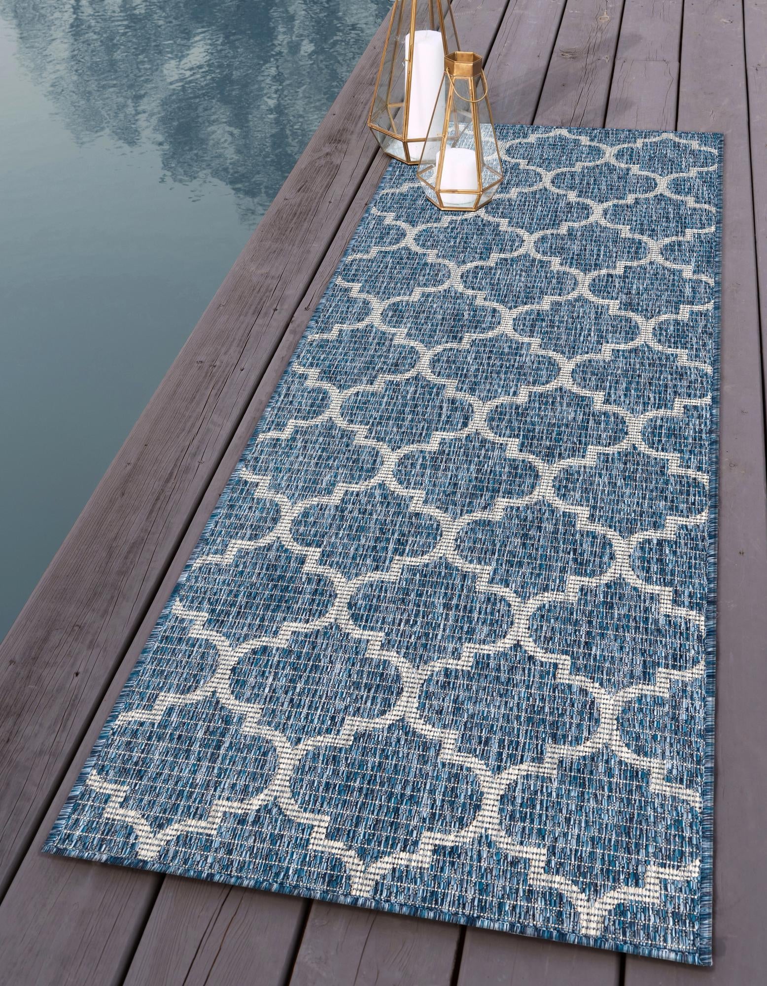 Seaside Lattice Collection Area Rug - Arbor (Navy Blue)