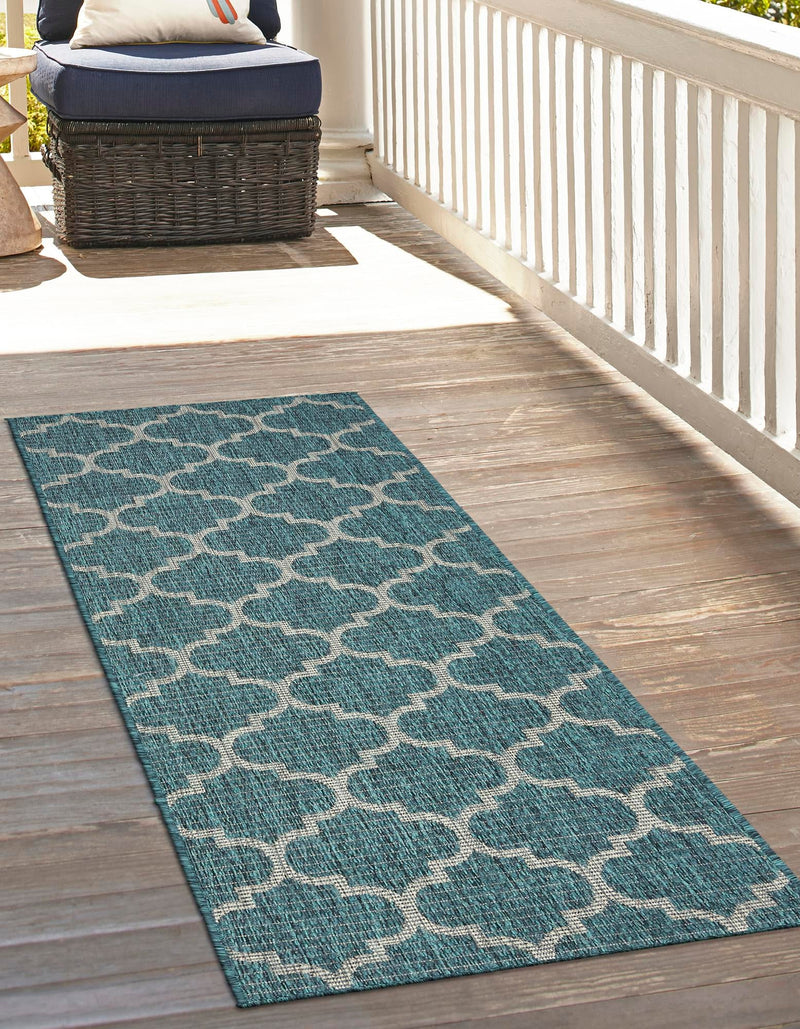 Garden Lattice Oasis Collection Area Rug - Arbor (Teal) Runner Teal  lifestyle 10