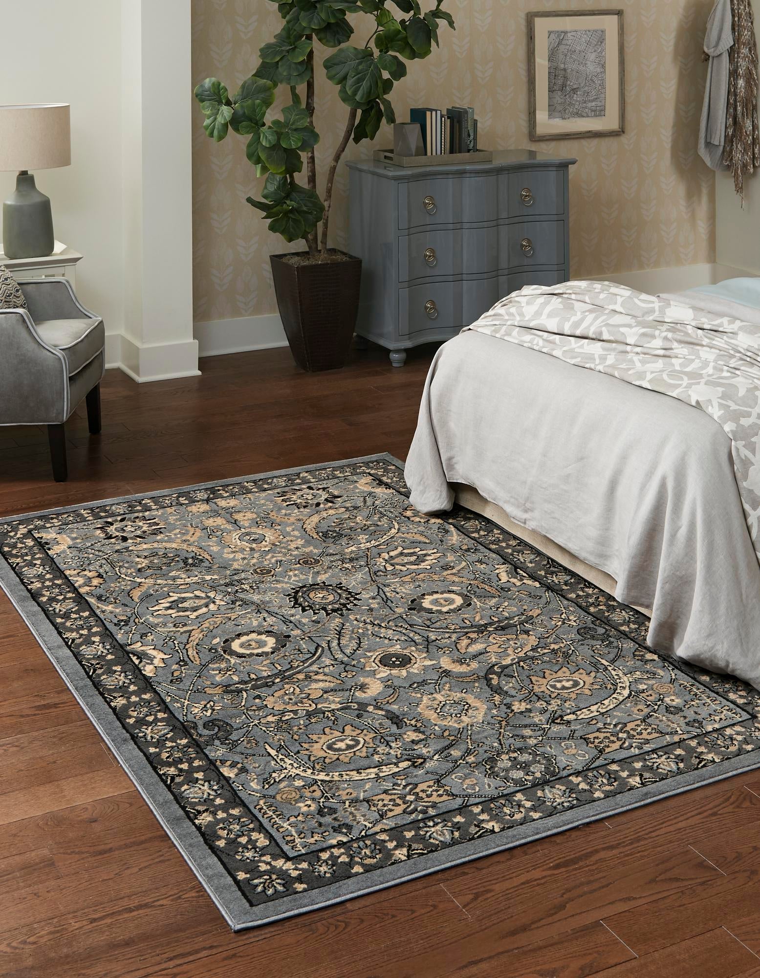 Tabriz Tapestry Collection Area Rug - Sahand (Dark Gray)