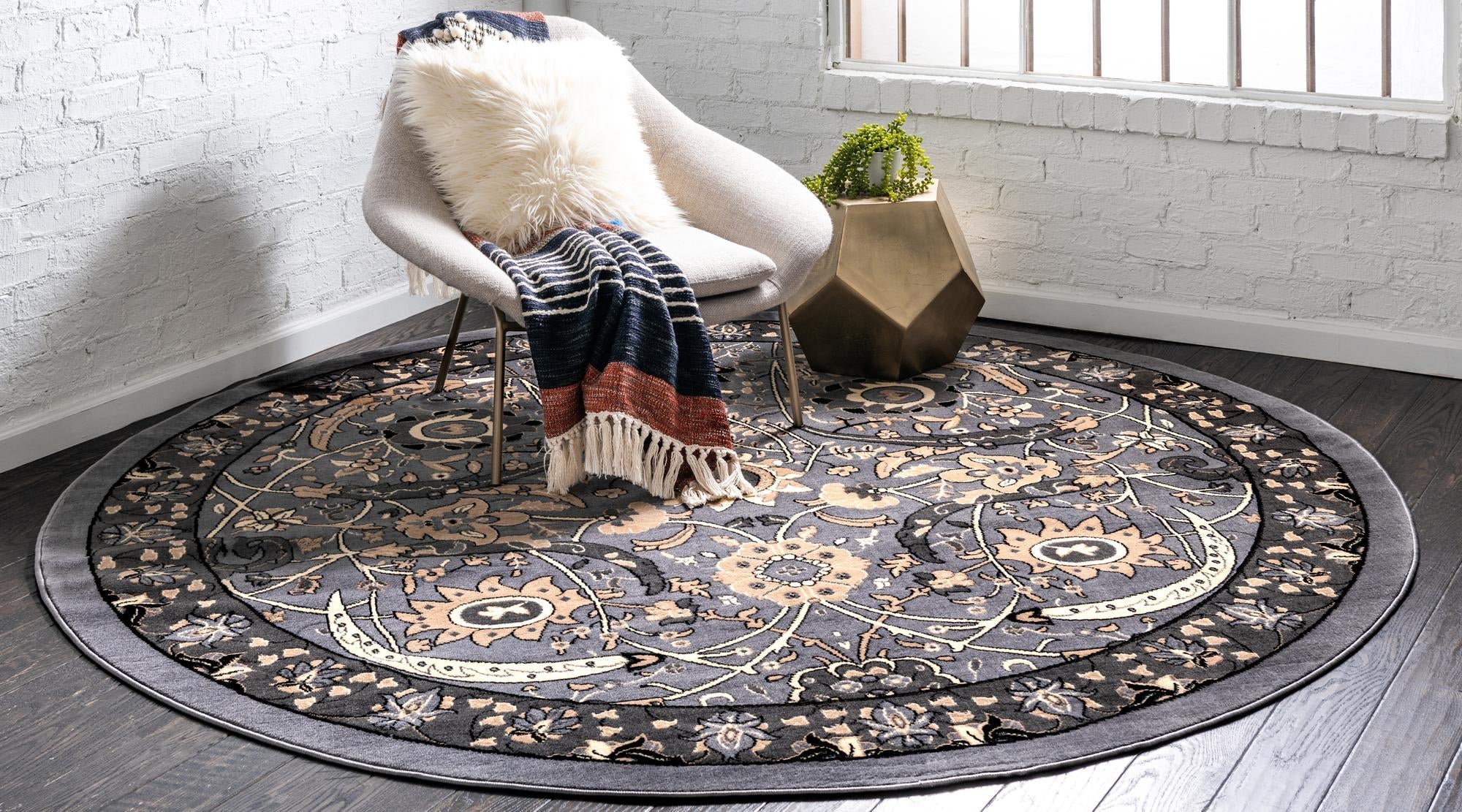 Tabriz Tapestry Collection Area Rug - Sahand (Dark Gray)