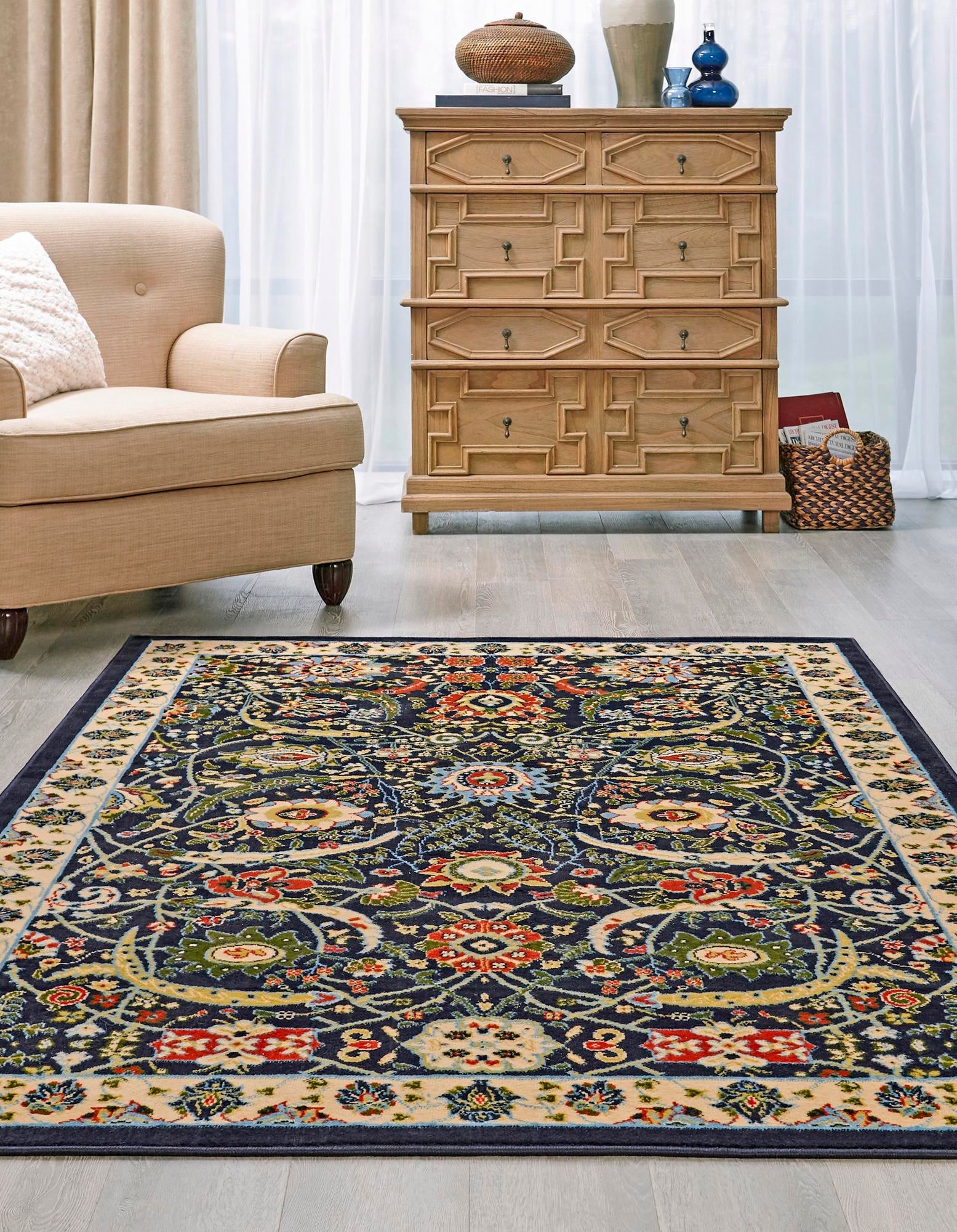 Tabriz Tapestry Collection Area Rug - Sahand (Navy Blue)