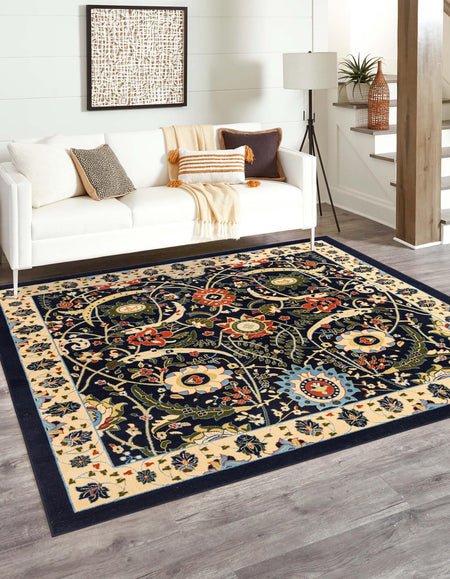 Tabriz Tapestry Collection Area Rug - Sahand (Navy Blue)