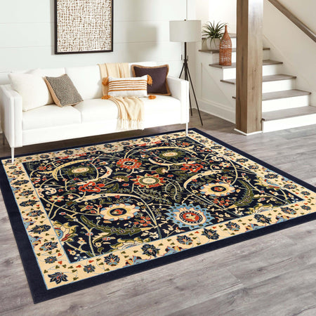 Tabriz Tapestry Collection Area Rug - Sahand (Navy Blue)