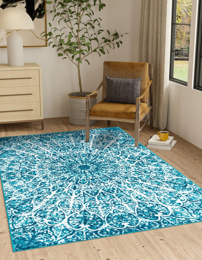 Riviera Elegance Collection Area Rug -  Eze Rectangle Turquoise  lifestyle 0