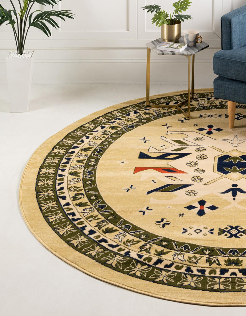 Tabriz Tapestries Collection Area Rug - Azerbaijan (Cream) Round Cream  lifestyle 26