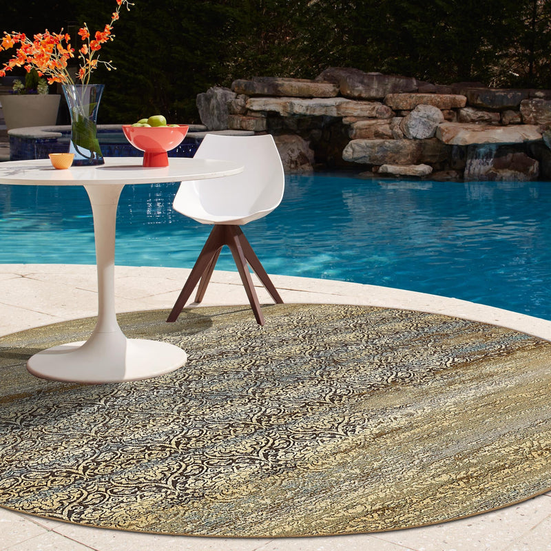 Garden Terrace Escape Collection Area Rug -  Promenade Round Beige  lifestyle 55