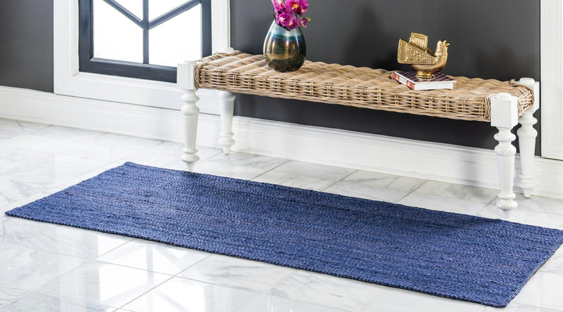 Woven Seaside Jute Collection Area Rug - Savannah (Navy Blue) Runner Navy Blue  lifestyle 34