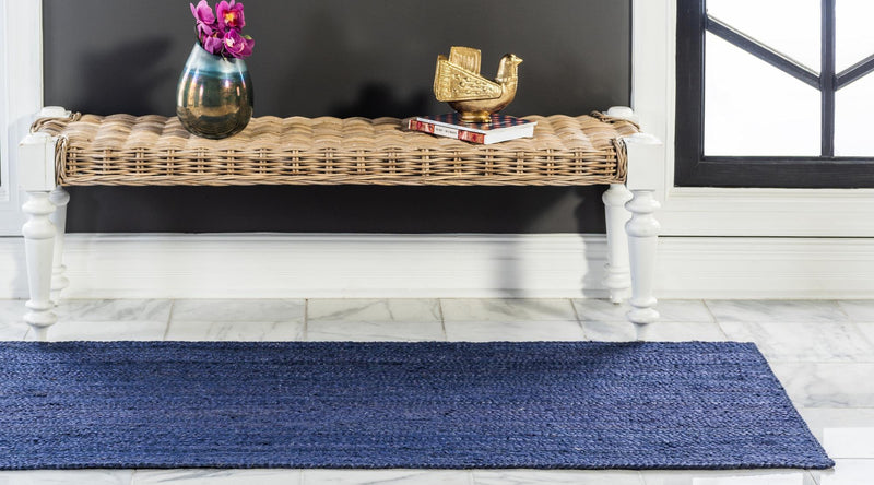 Woven Seaside Jute Collection Area Rug - Savannah (Navy Blue) Runner Navy Blue  lifestyle 40