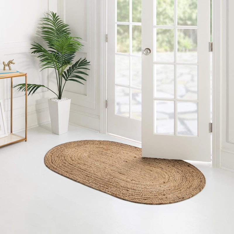 Woven Seaside Jute Collection Area Rug - Savannah (Natural) Oval Natural  lifestyle 144