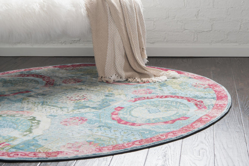 Caribbean Breeze Collection Area Rug -  Lucia Round Turquoise  lifestyle 59