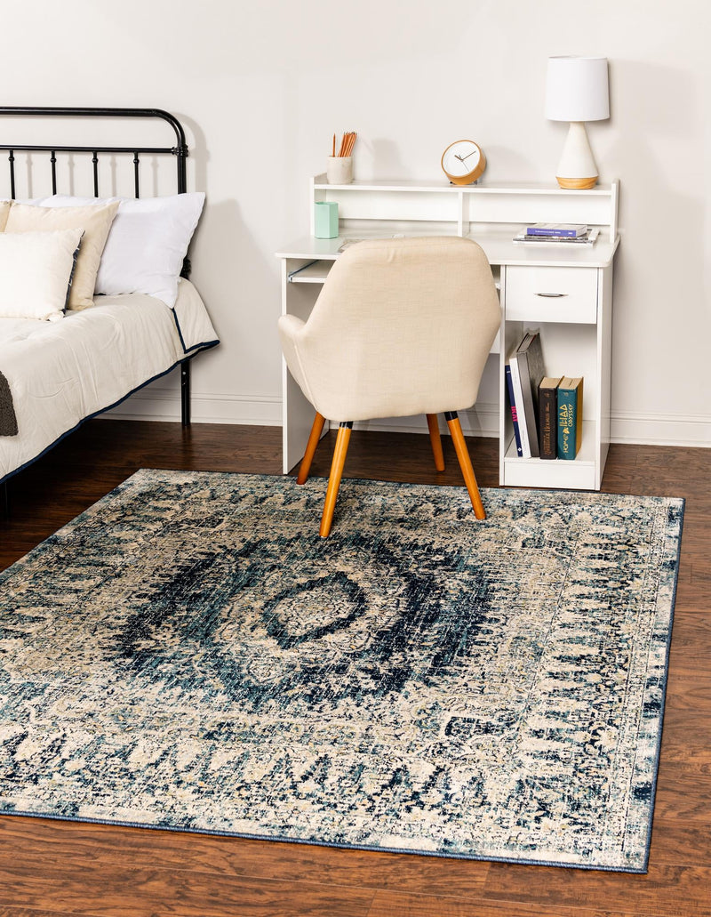 Copenhagen Dahlia Collection Area Rug -  Valby Square Navy Blue  lifestyle 23