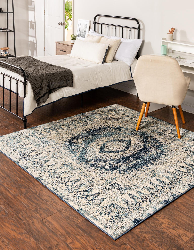 Copenhagen Dahlia Collection Area Rug -  Valby Square Navy Blue  lifestyle 27