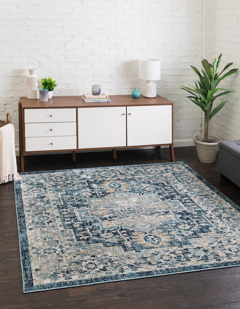 Copenhagen Dahlia Collection Area Rug -  Hellerup Square Navy Blue  lifestyle 25