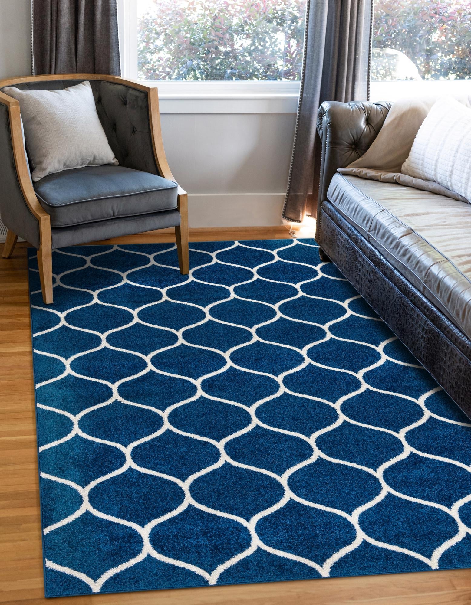 Trellis Mosaic Collection Area Rug -  Pergolatown (Navy Blue)