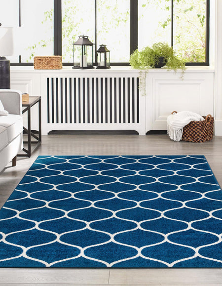 Trellis Mosaic Collection Area Rug -  Pergolatown (Navy Blue)