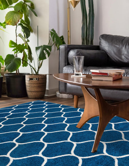 Trellis Mosaic Collection Area Rug -  Pergolatown (Navy Blue)