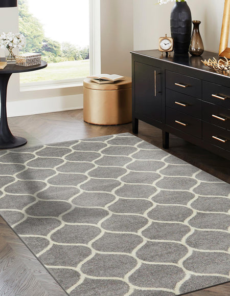 Trellis Mosaic Collection Area Rug -  Pergolatown (Light Gray)