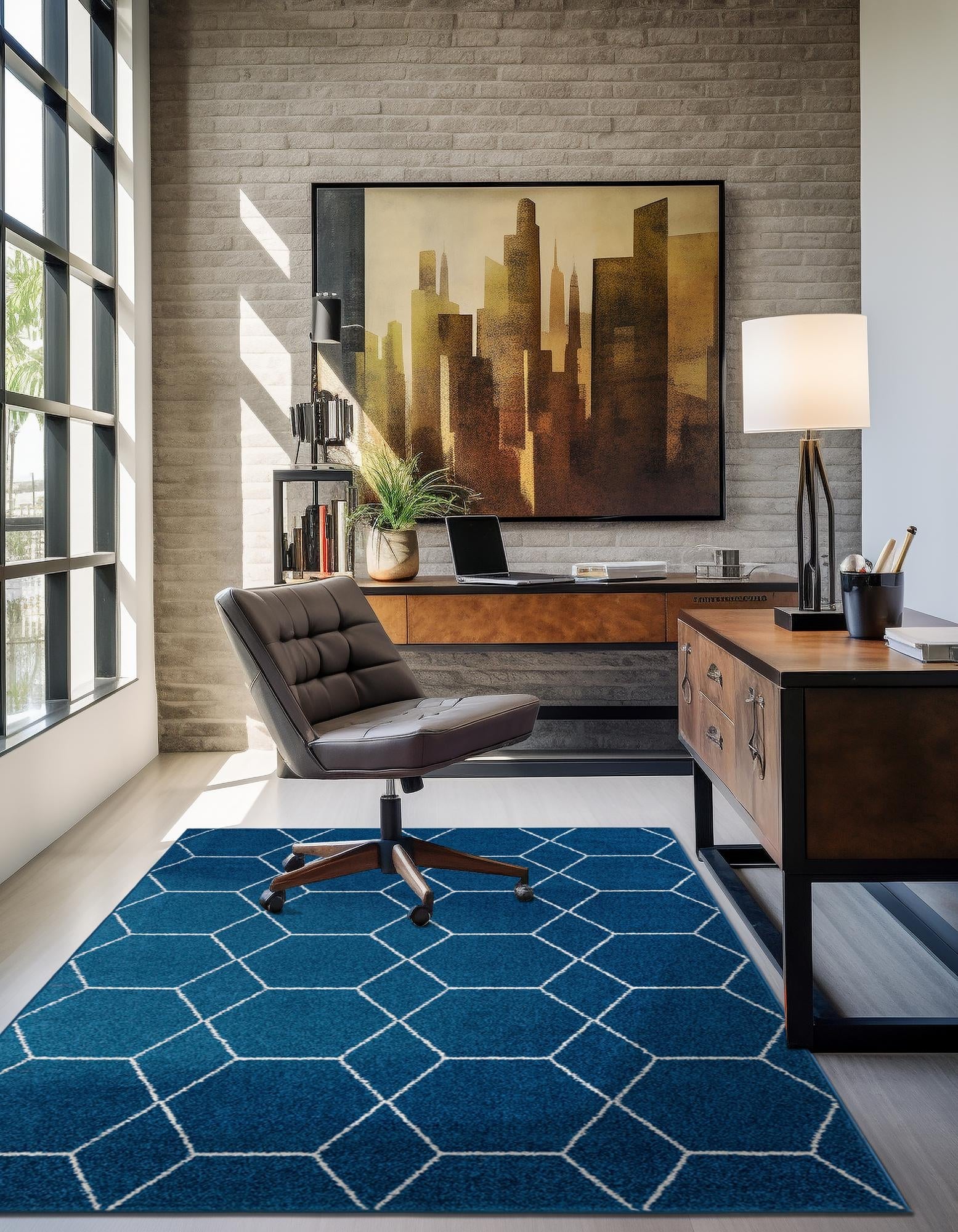 Trellis Mosaic Collection Area Rug - Arborville (Navy Blue)