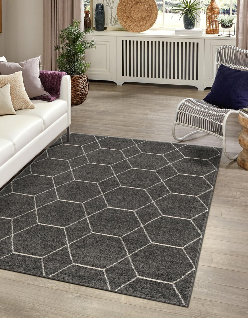 Lattice Garden Collection Area Rug - Arborville (Dark Gray) Rectangle Dark Gray  lifestyle 0