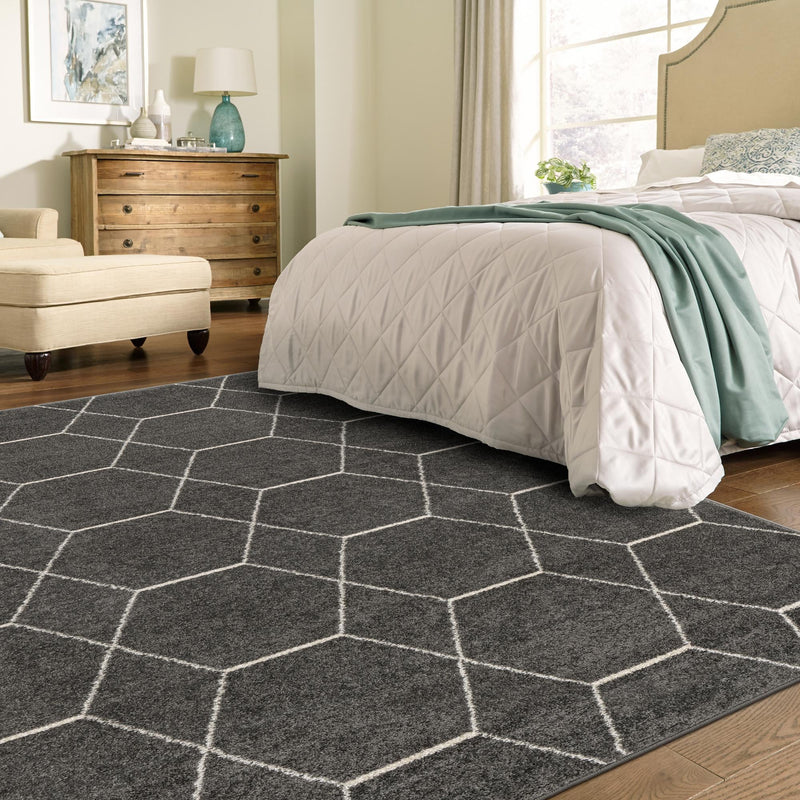 Lattice Garden Collection Area Rug - Arborville (Dark Gray) Rectangle Dark Gray  lifestyle 59