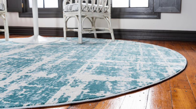 Metro Heights Collection Area Rug -  Flatiron Round Turquoise  lifestyle 100