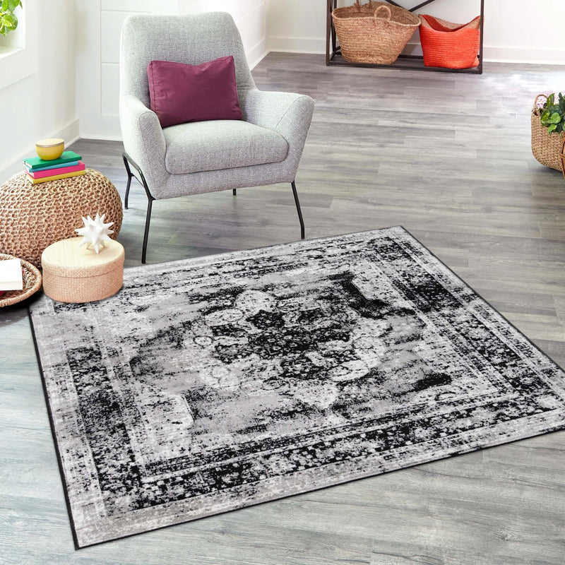 Riviera Elegance Collection Area Rug -  Menton (Black) Square Black  lifestyle 53