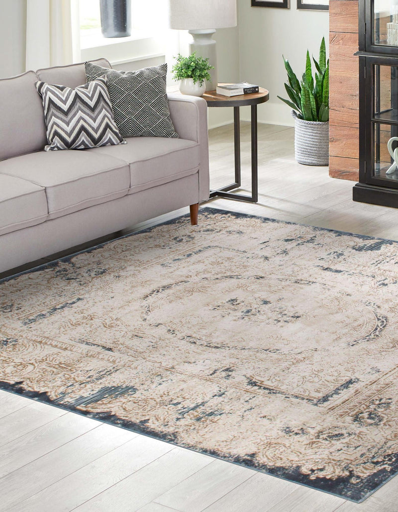 Coastal Manor Collection Area Rug -  Tidewater Square Cream  lifestyle 19