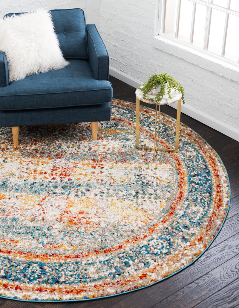 Amalfi Coast Woven Collection Area Rug -  Minori Round Blue  lifestyle 13