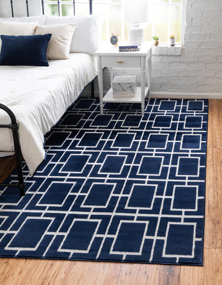 Hollywood Luxe Collection Area Rug -  Beverly (Navy Blue Silver)